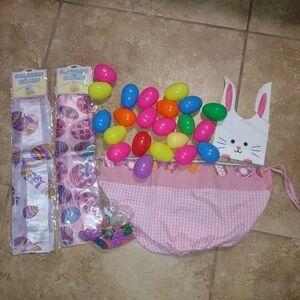 Pink Gingham Easter Treat Bag with Colorful Plastic Eggs